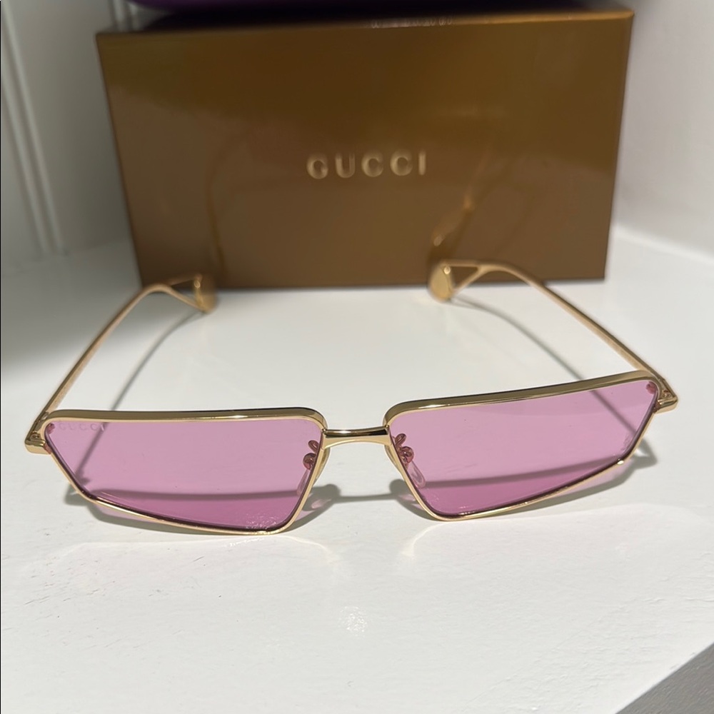 Gucci Gold Pink Rectangular Sunglasses